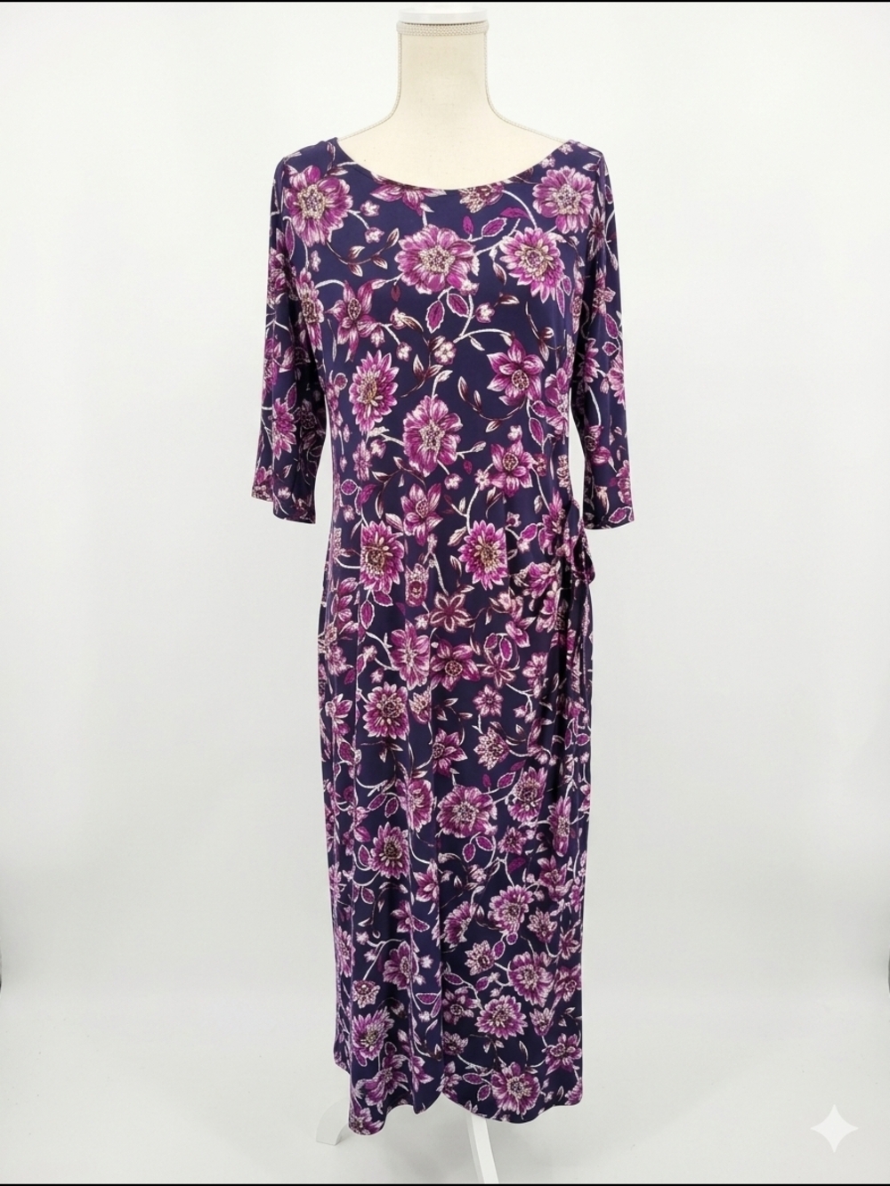 Signature By Robbie Bee Purple Floral Faux Wrap Maxi Dress Office wear Summer Me